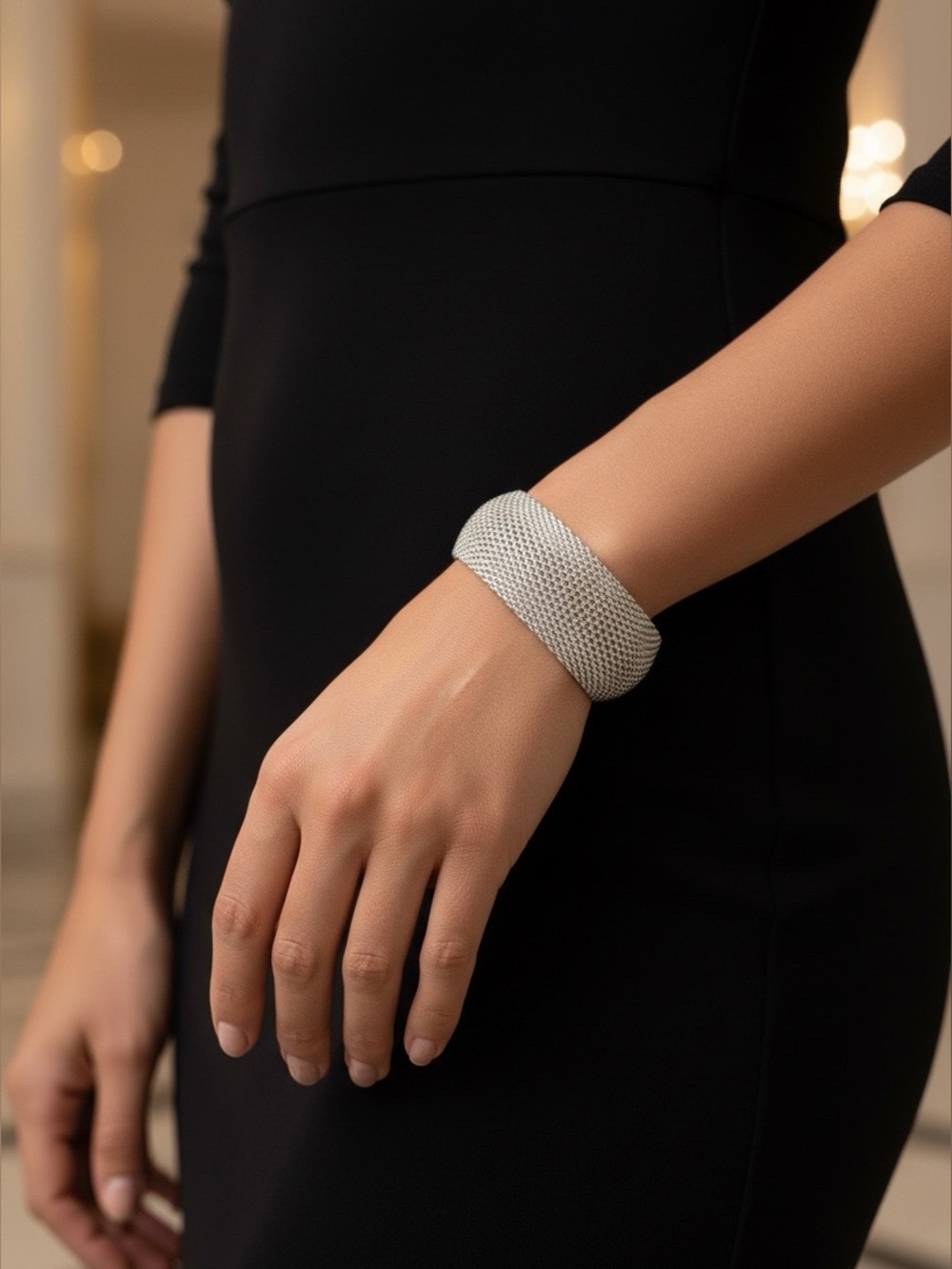 Tiffany & Co. Somerset Extra Wide 925 Silver Mesh Bangle Bracelet